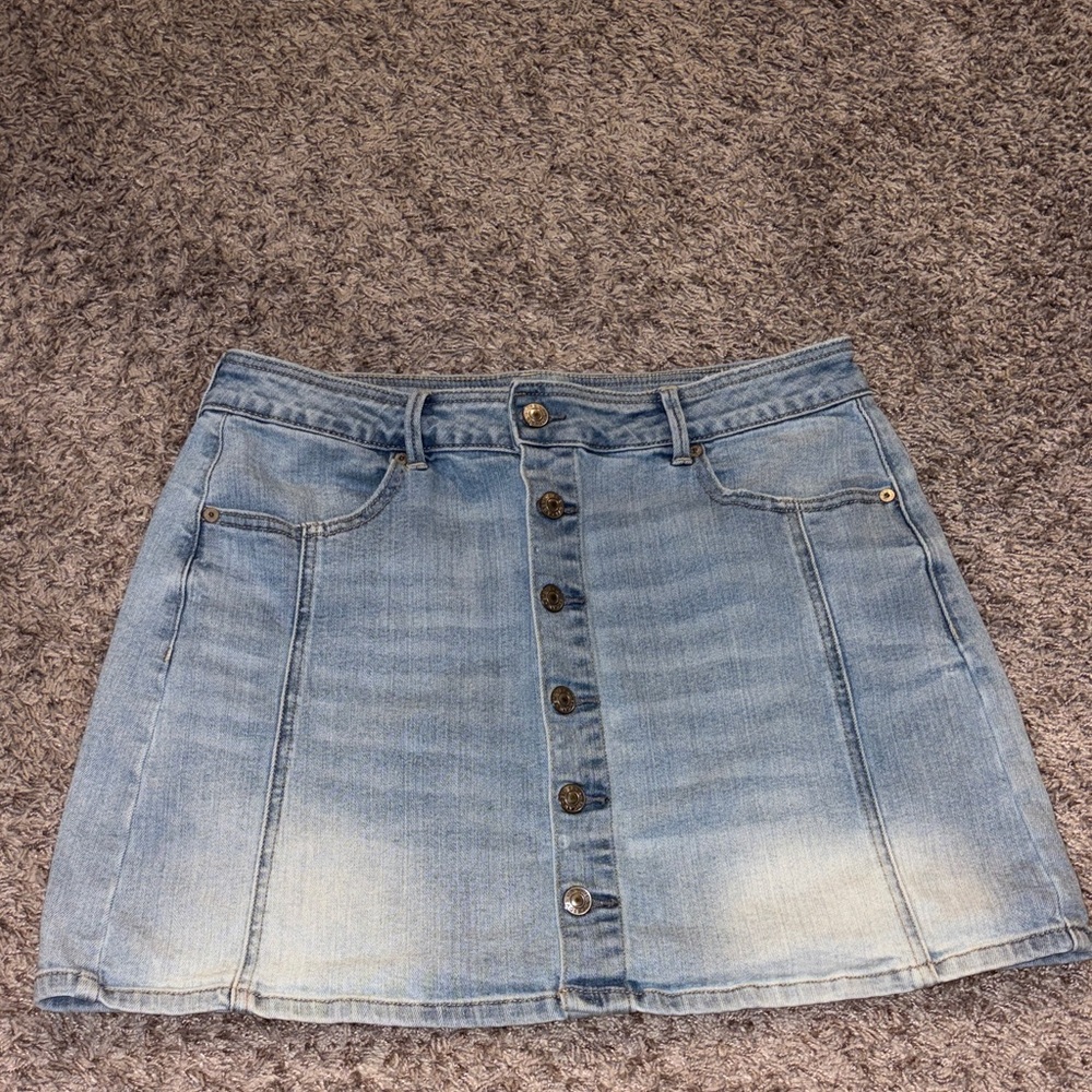 American Eagle Outfitters Light Blue Denim Button-Front Mini Skirt